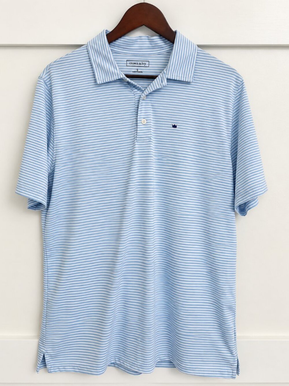 Crown & Ivy Men's Blue White Striped Polo Shirt Small
